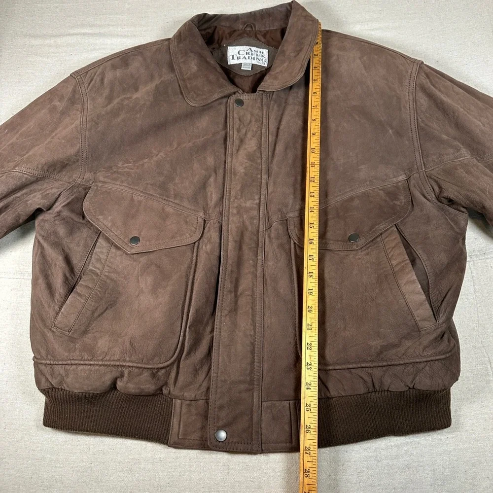 Ash Creek Trading Mens XL‎ Brown Genuine Leather Bomber Flight Jacket Vintage